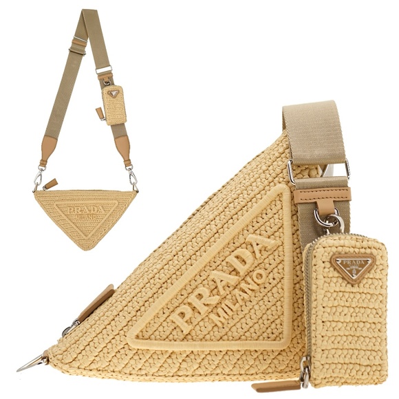 Prada Raffia Crochet Triangle Logo Crossbody 1BH190 New SIMOLI GROUP - Picture 1 of 8